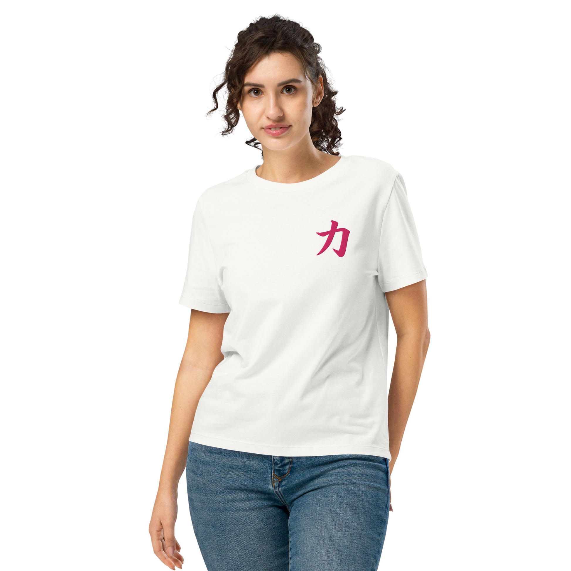 T-shirt femme Brodé Kanji force blanc cassé